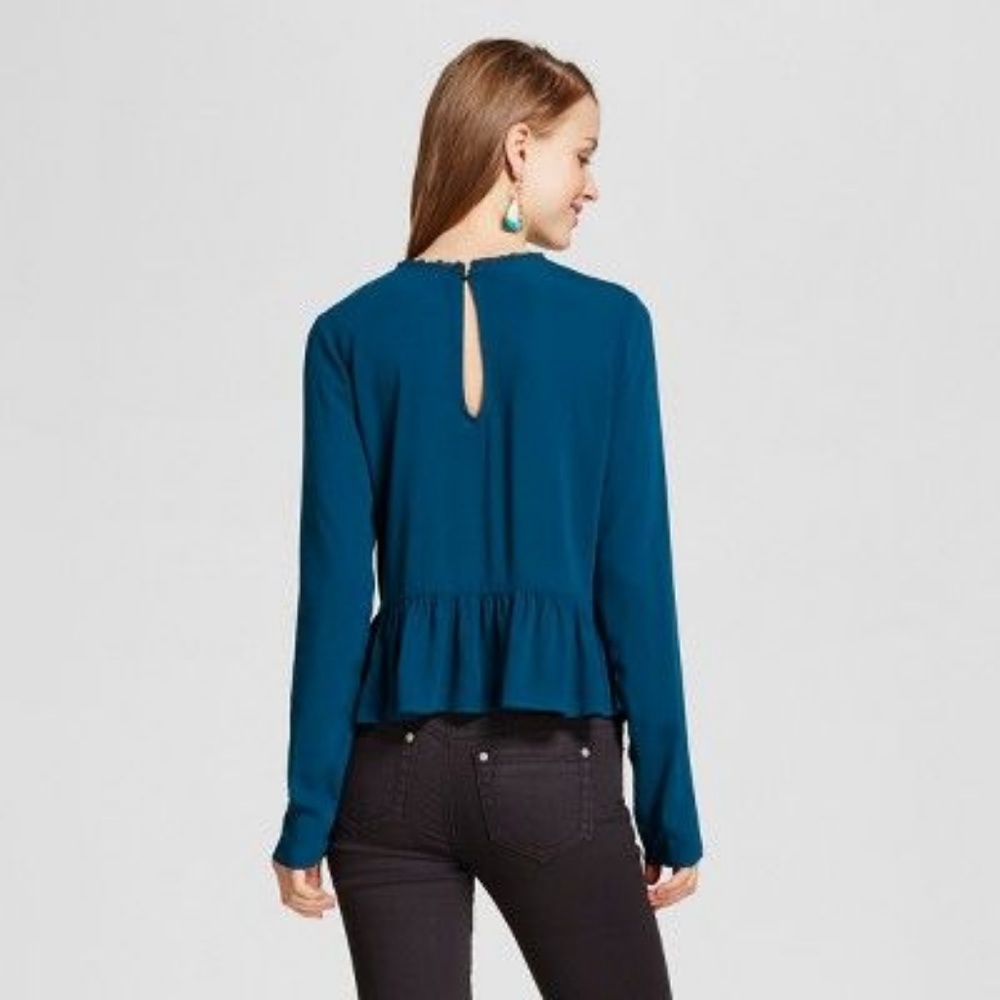 'FINAL' NEW Teal Embroidered Peplum Blouse Top D1 - Picture 2 of 8